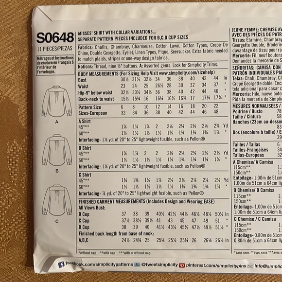 Simplicity sewing patterns S0648 button down tops - Picture 2 of 2